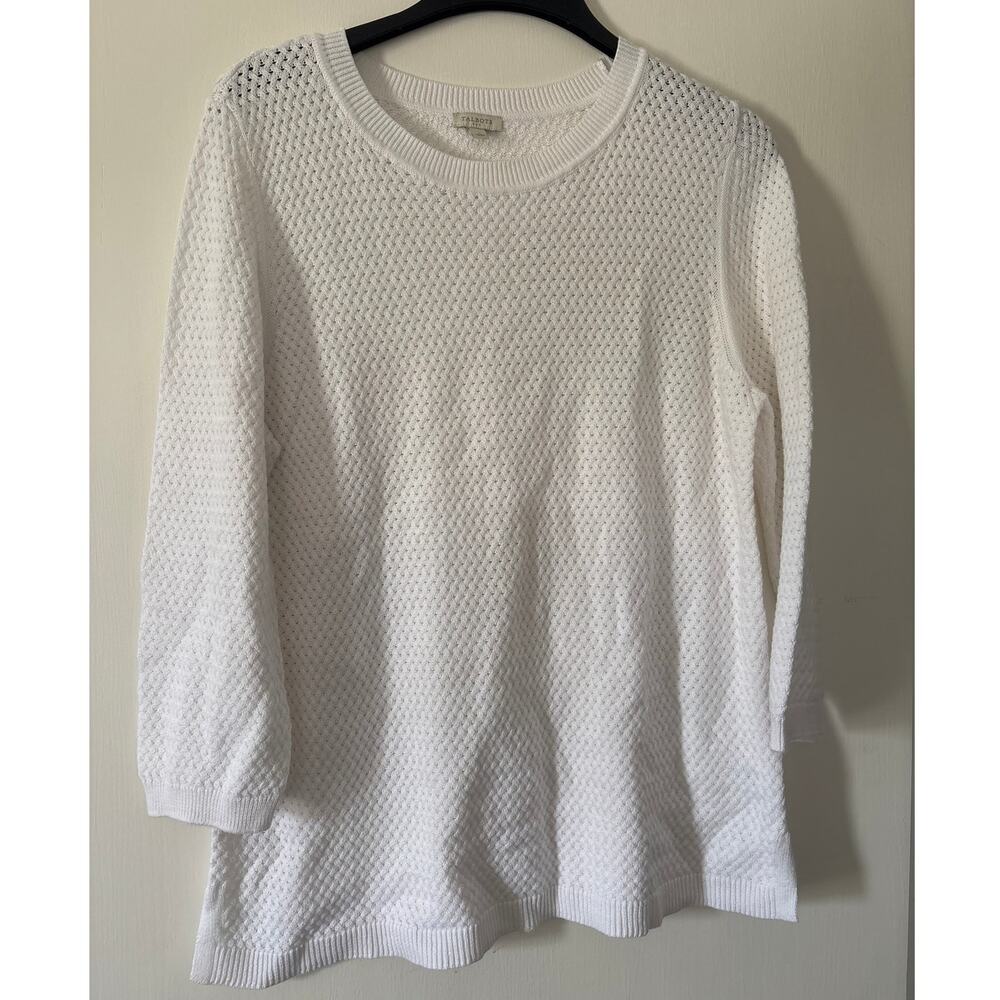 Talbots White 3/4 Sleeve Cotton Pullover Sweater Size Large